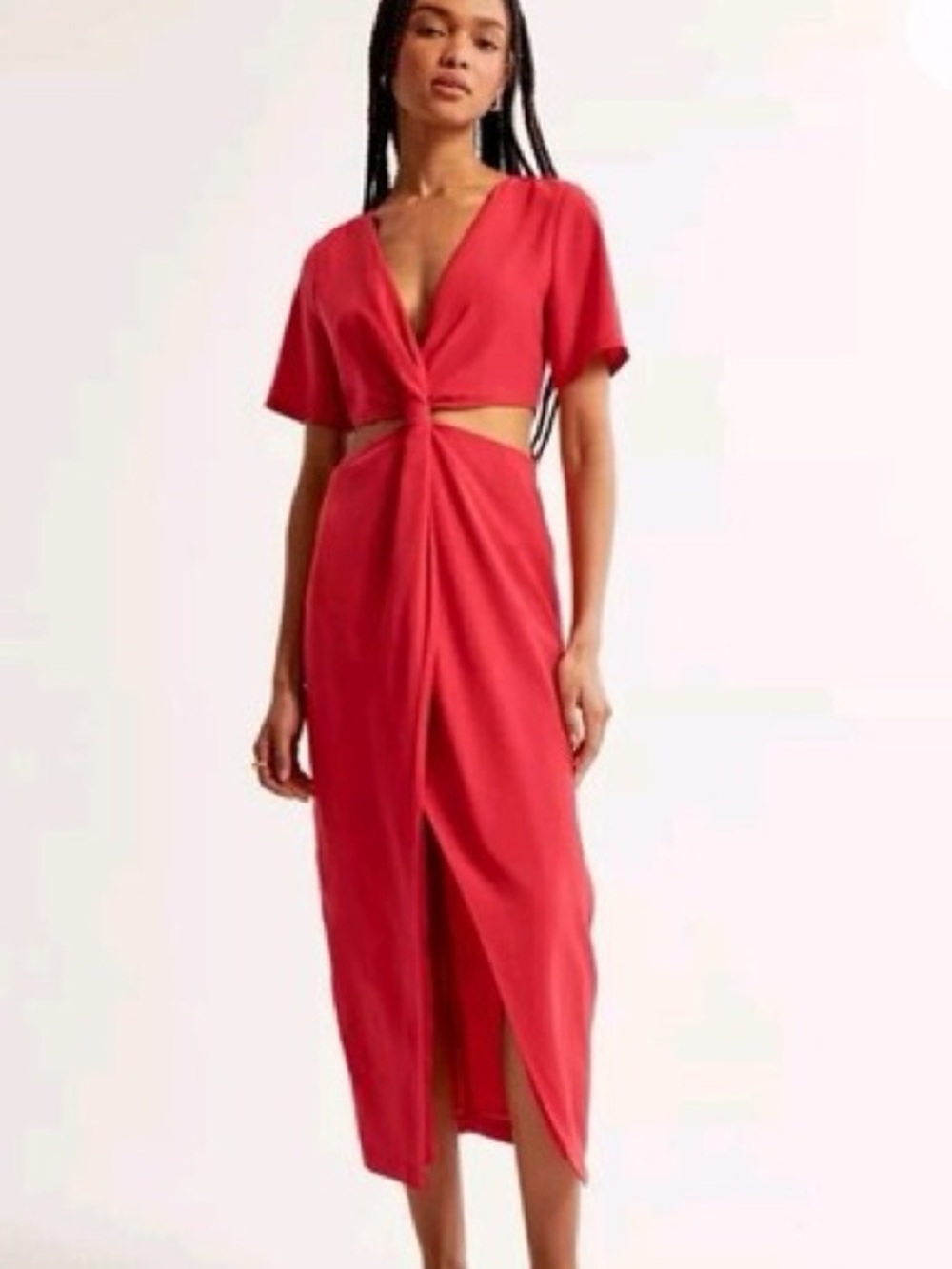 Abercrombie & Fitch Short-Sleeve Cutout Maxi Dress red